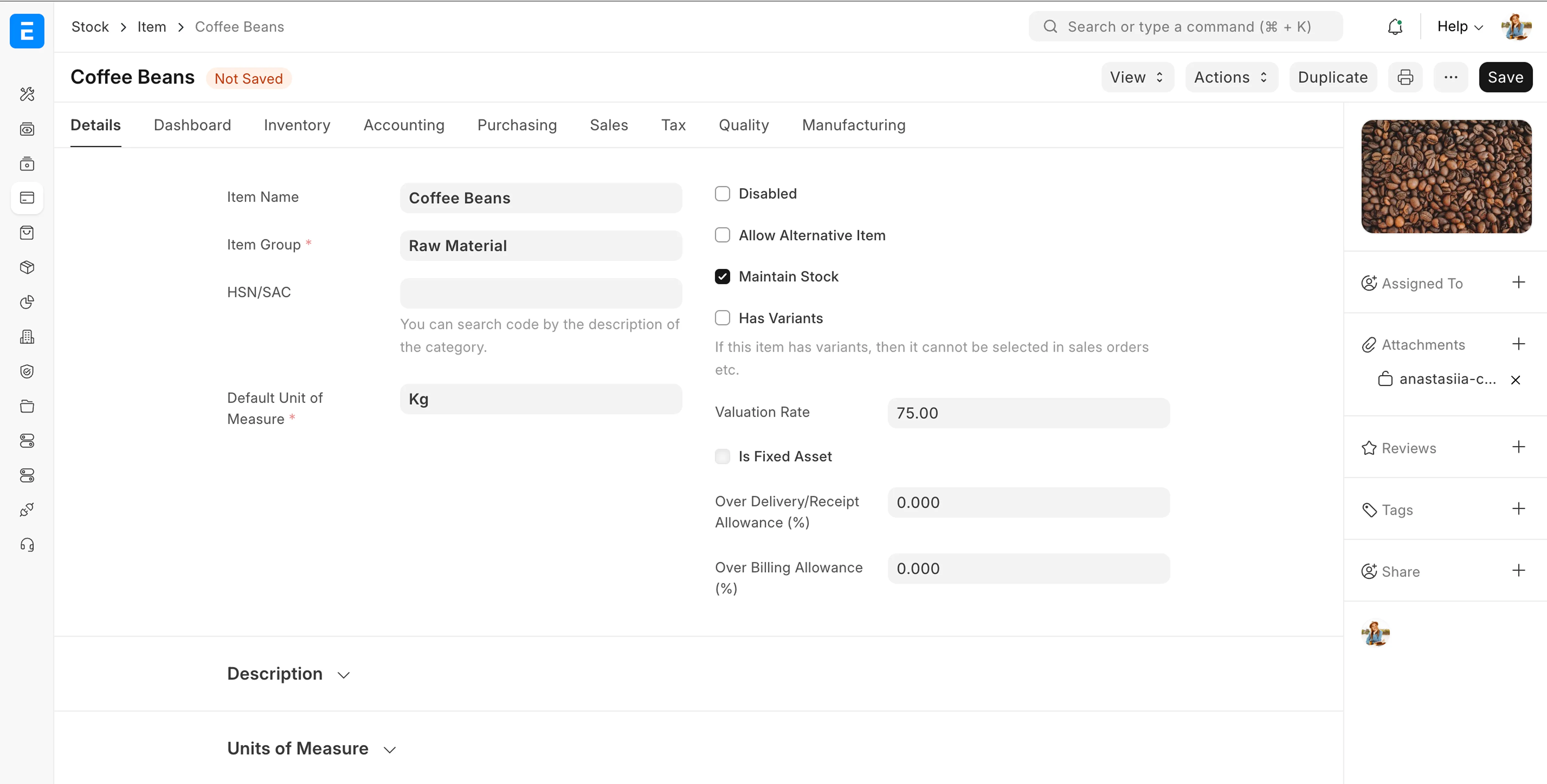 ERPNext Stock - Item master & inventory control