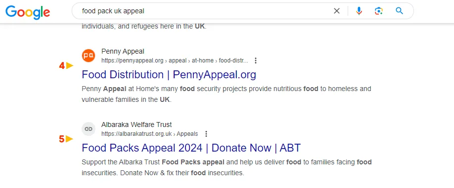 Food pack UK appeal page