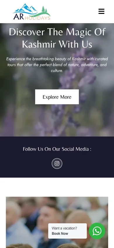 AR Holidays mobile homepage