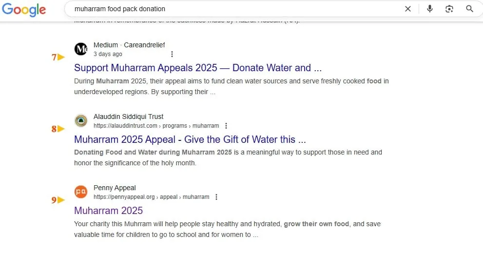 Muharram food pack donation page