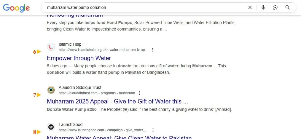Muharram water pump donation page