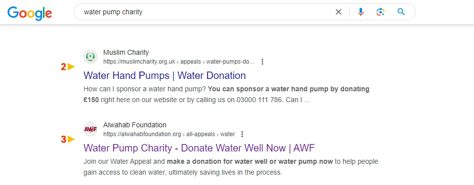 Water pump charity appeal page