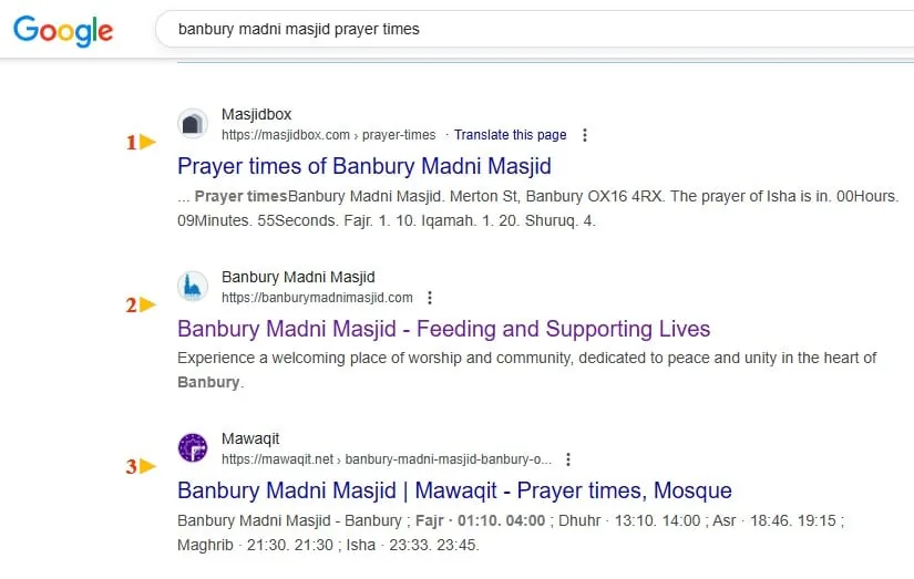 Banbury Madni Masjid prayer times