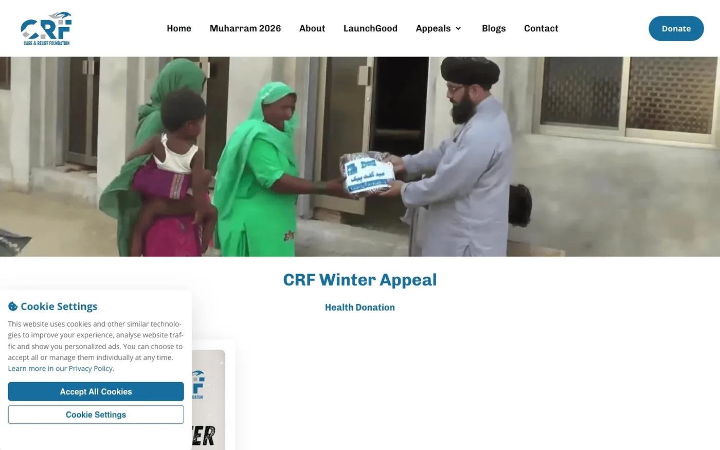 Care and Relief Foundation winter emergency appeal landing page