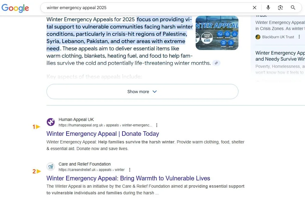 Care and Relief Foundation winter emergency appeal 2025