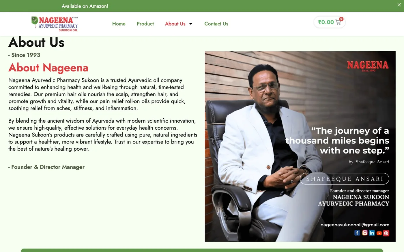 Nageena Sukoon Oil about page