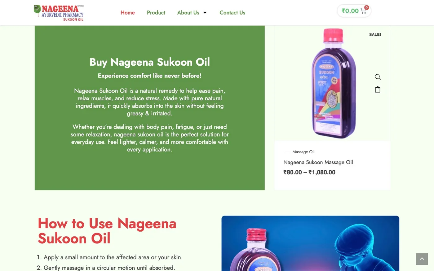 Nageena Sukoon Oil pricing and packages