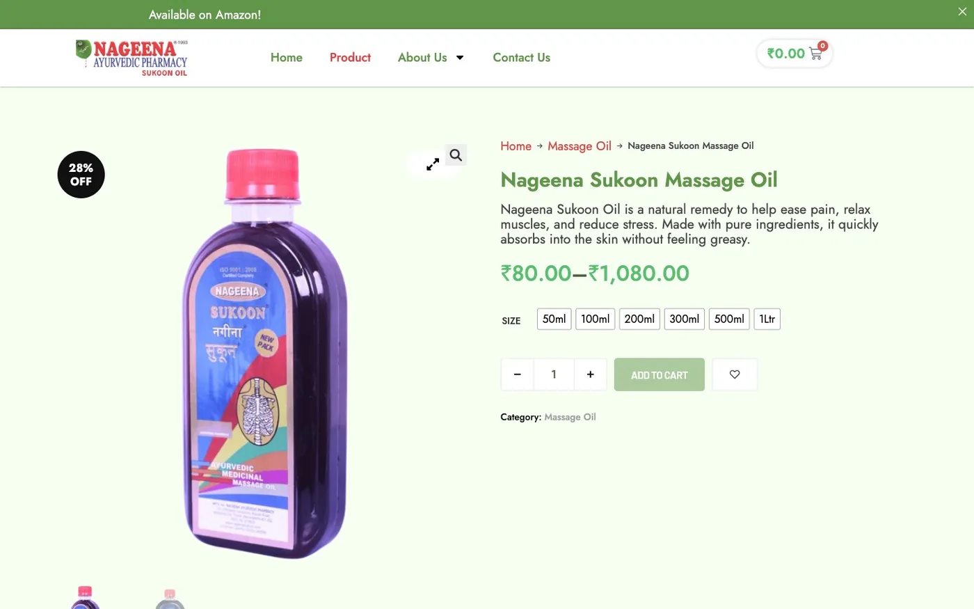 Nageena Sukoon Oil product page