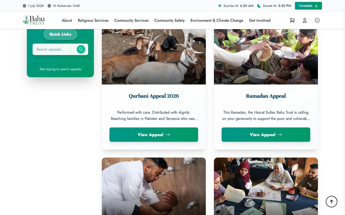 Sultan Bahu Centre donation page built into the site