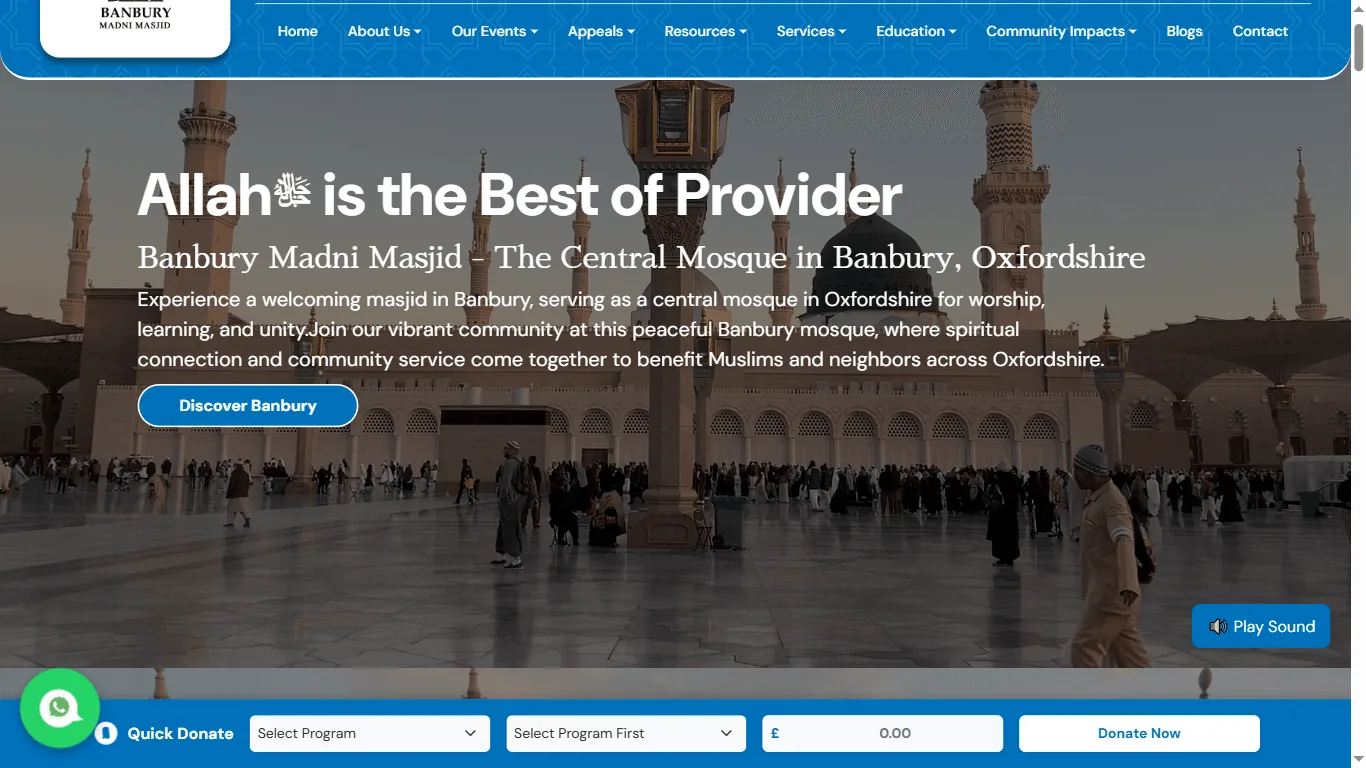 Banbury Madni Masjid - a live website we designed and built