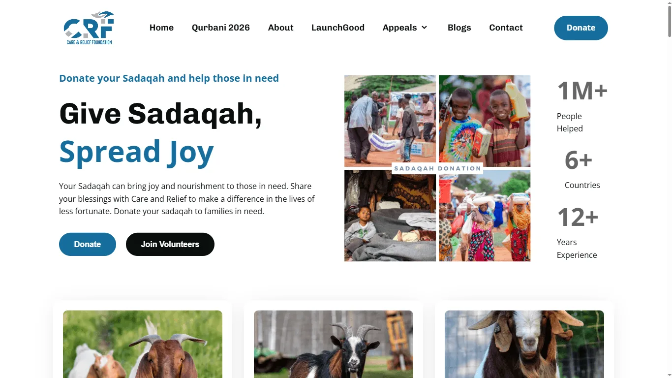 Care and Relief Foundation - a live website we designed and built