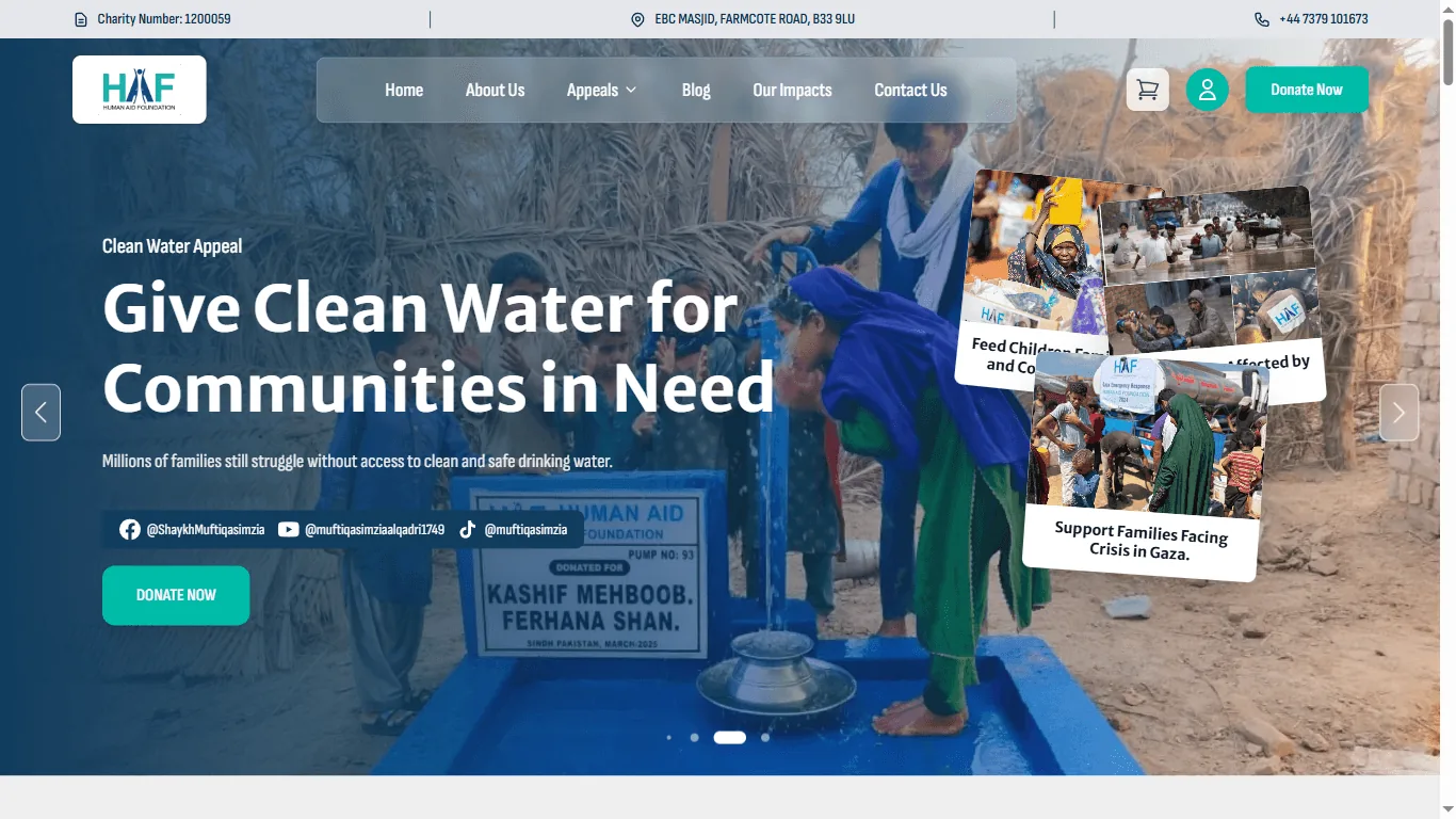 Human Aid Foundation - a live website we designed and built