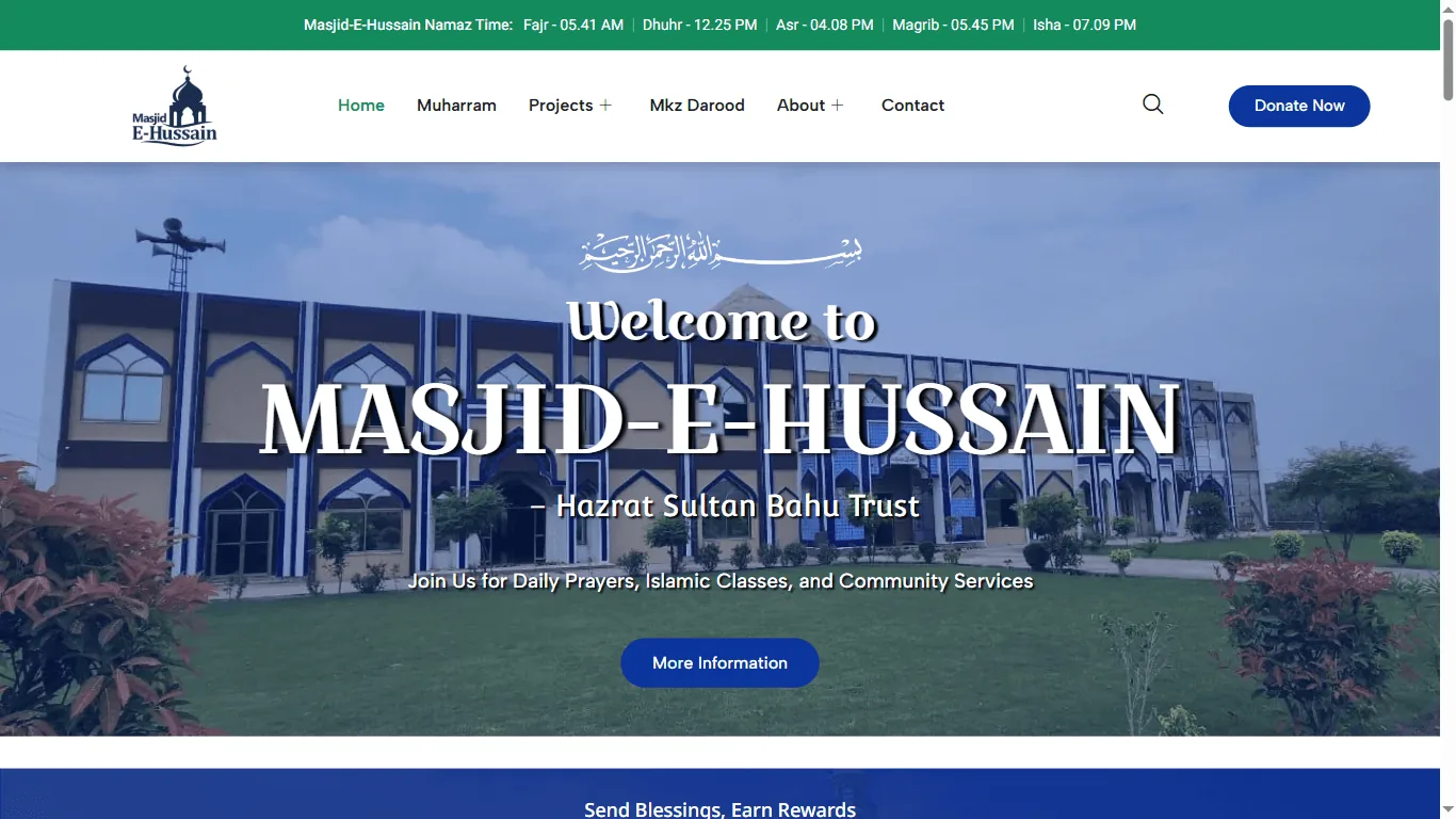 Masjid-e-Hussain - a live website we designed and built