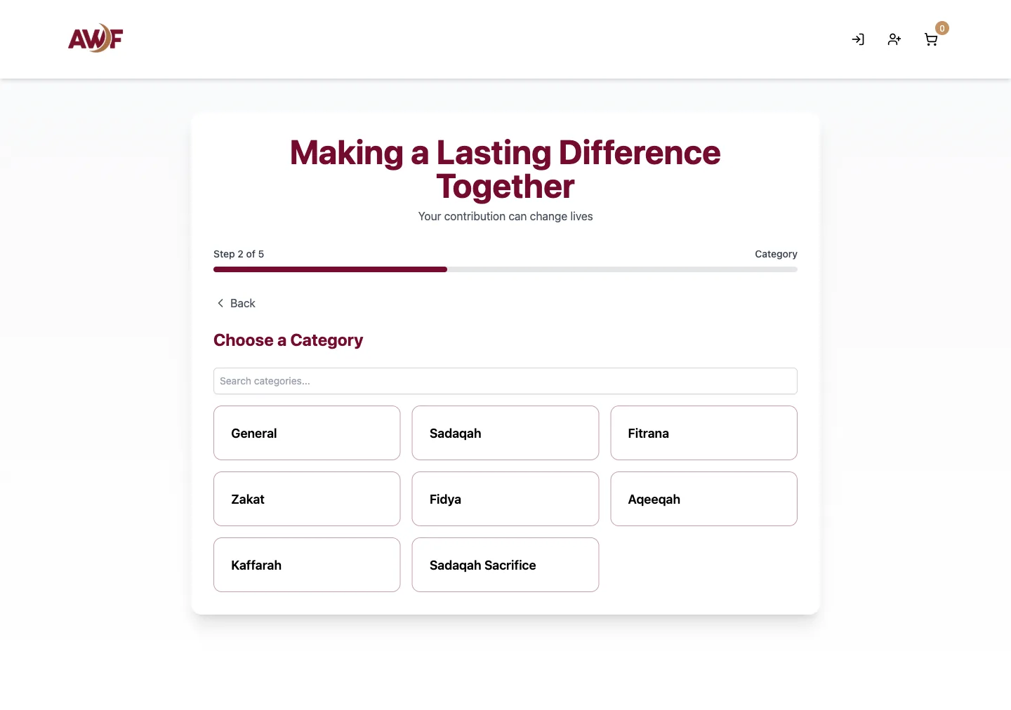 Donation flow - step 2: Pick a giving category