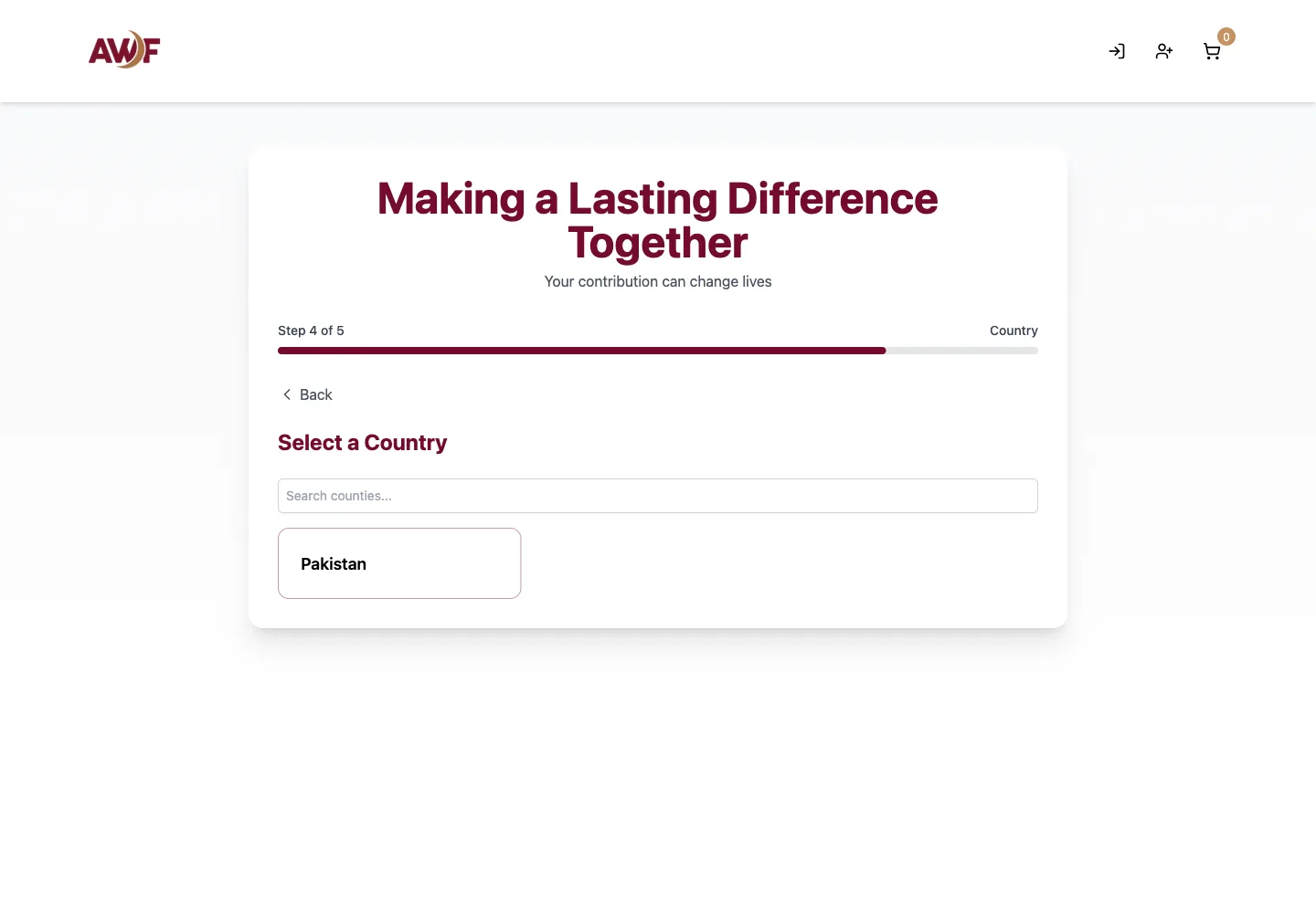 Donation flow - step 4: Choose a country