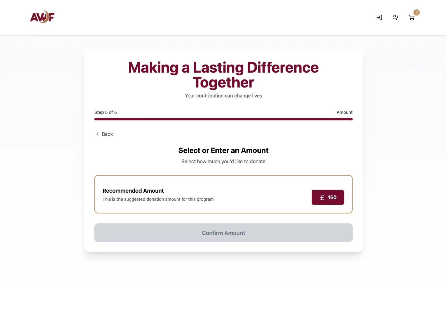 Donation flow - step 5: Set the amount
