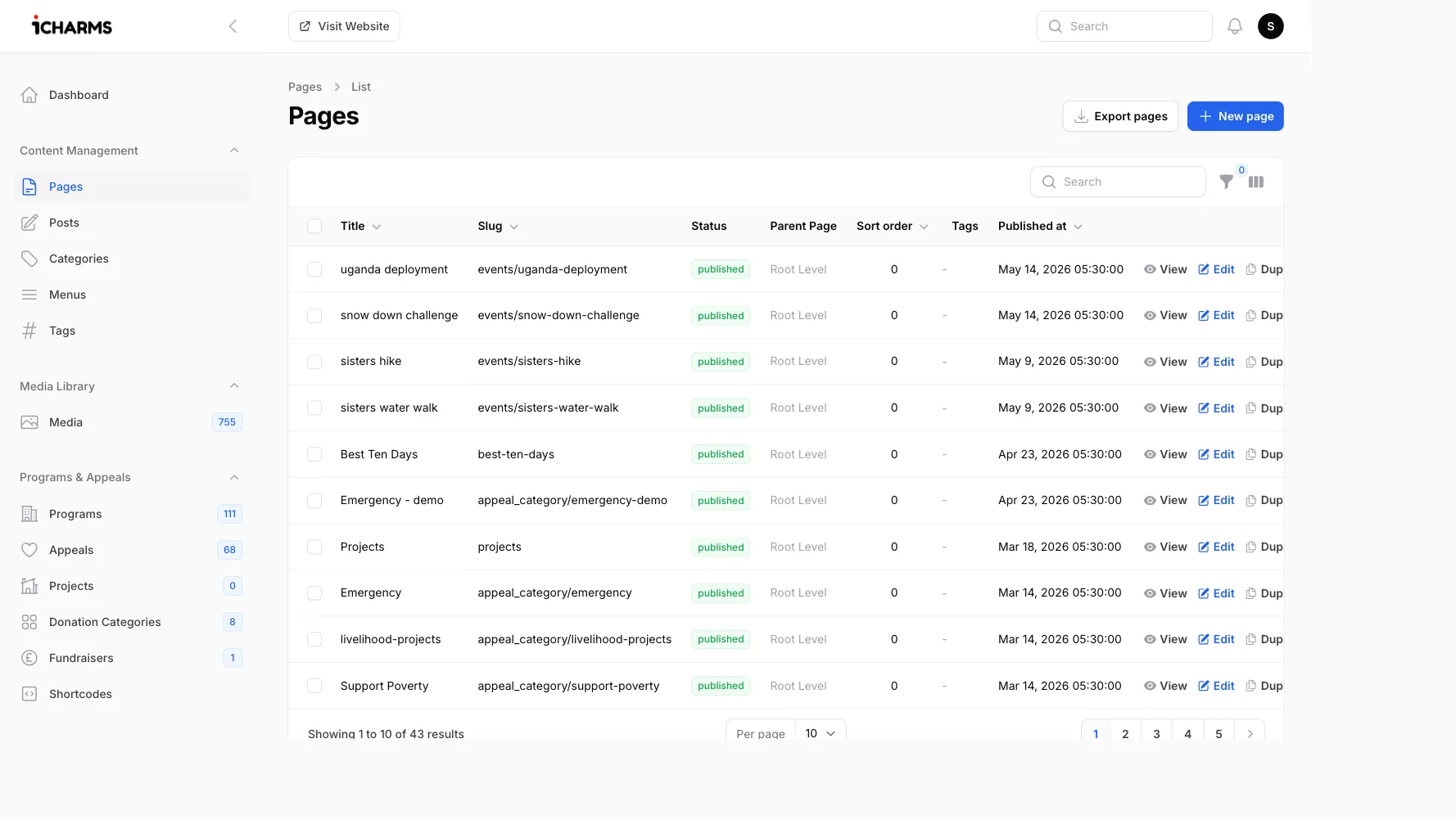iCharityCMS - Drag-and-drop page builder