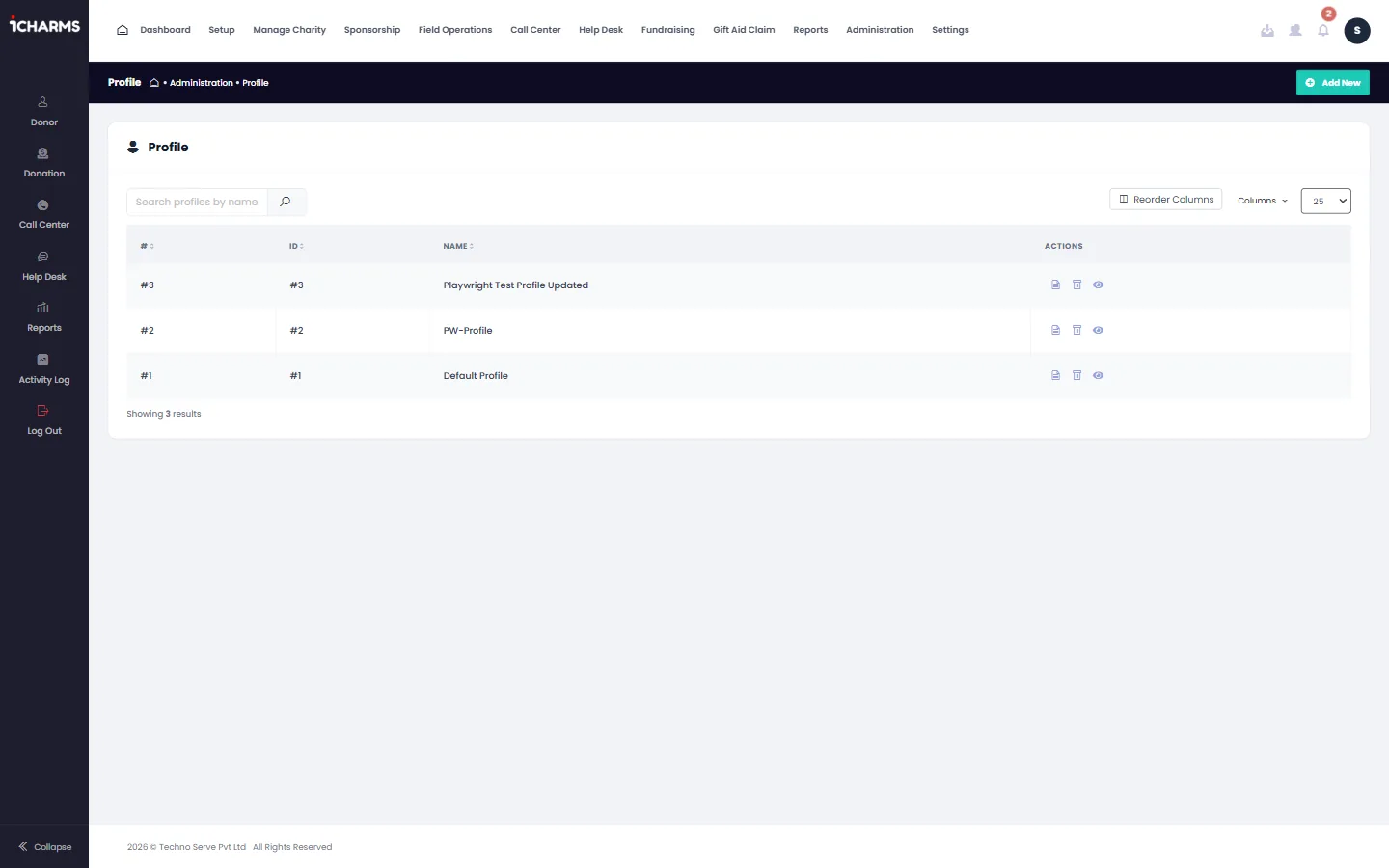 Admin profile settings