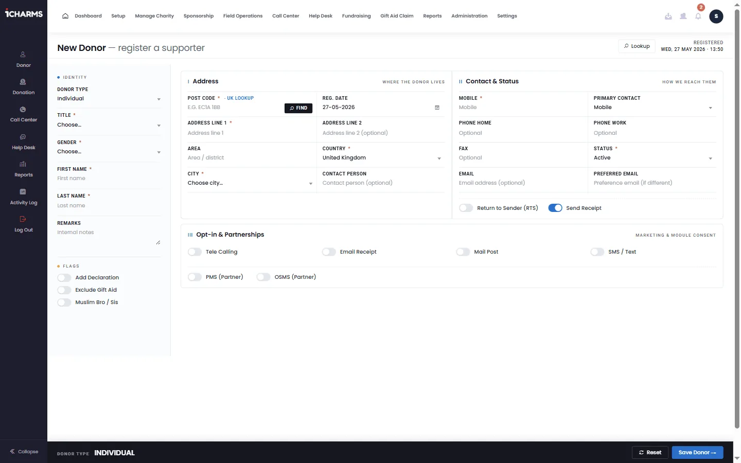 Create donor record with Gift Aid declaration
