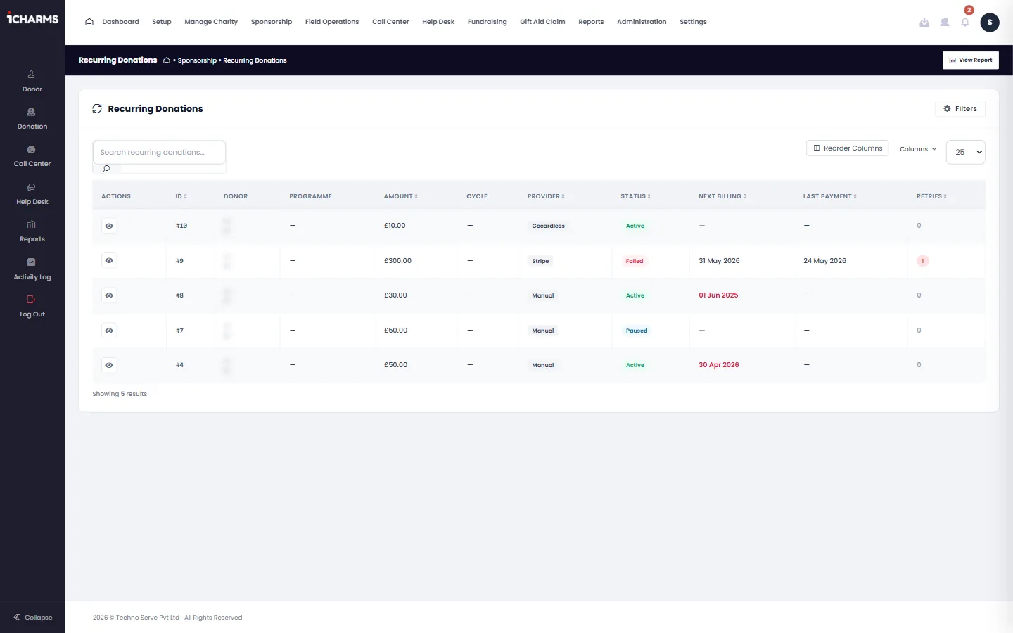 Recurring giving management
