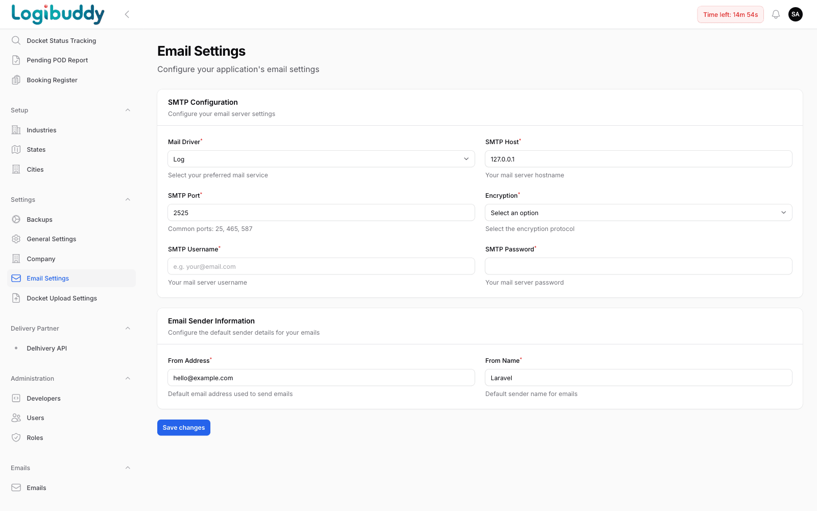 Email settings