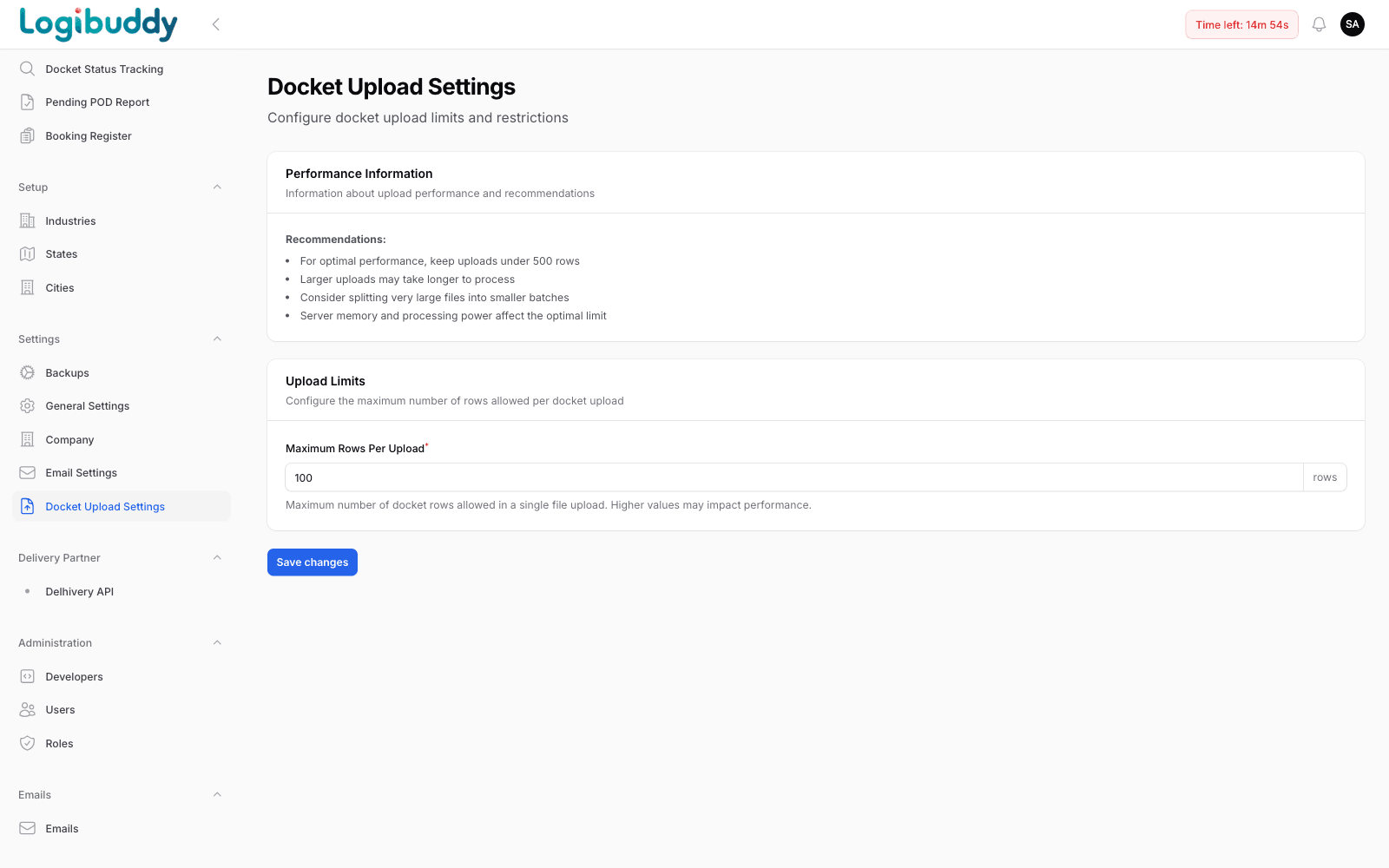 Upload settings