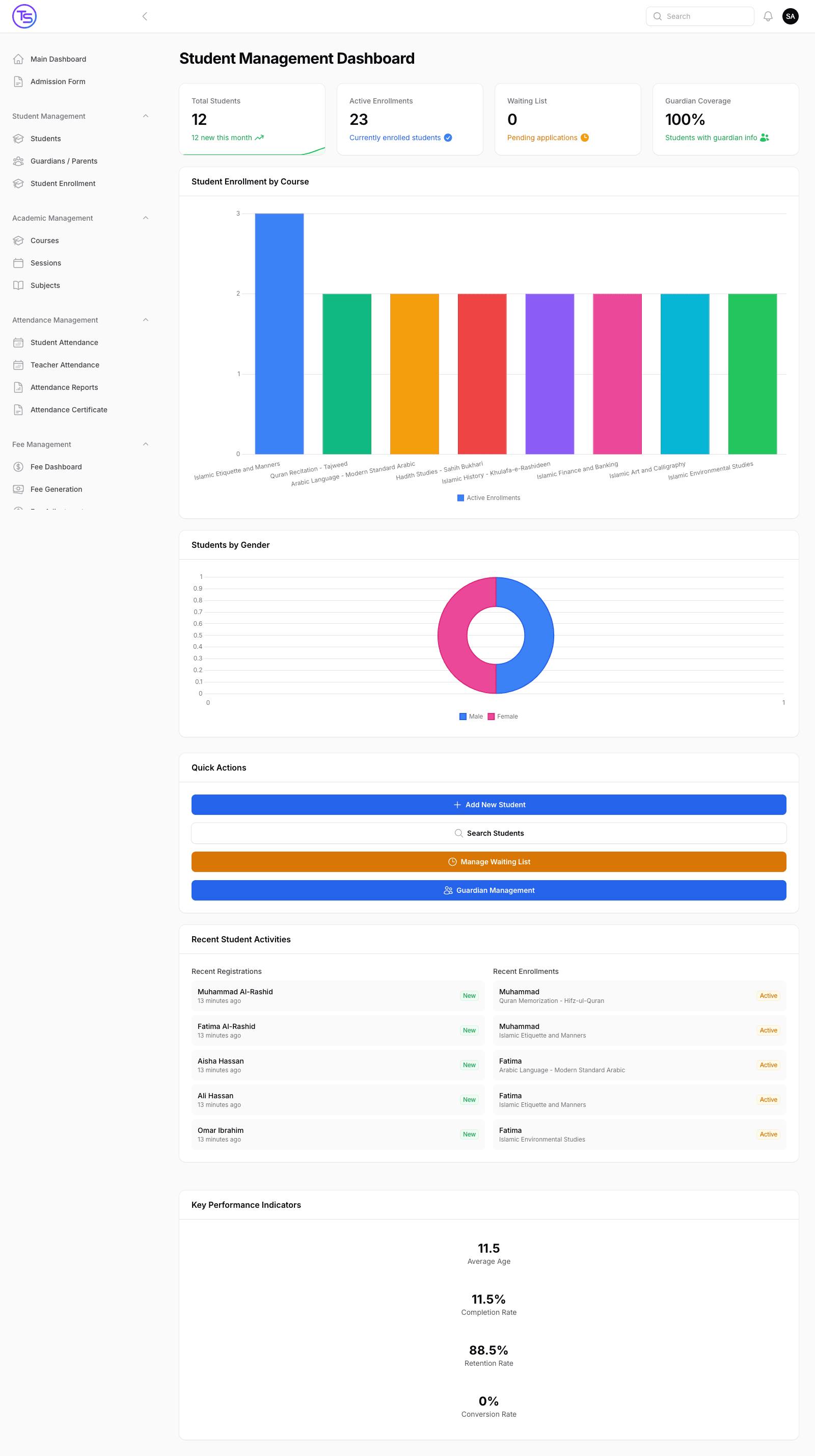 Student dashboard