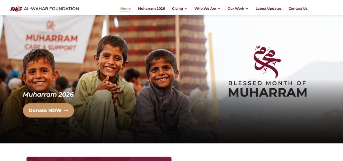 Alwahab Foundation - a live UK Islamic charity website we designed and built