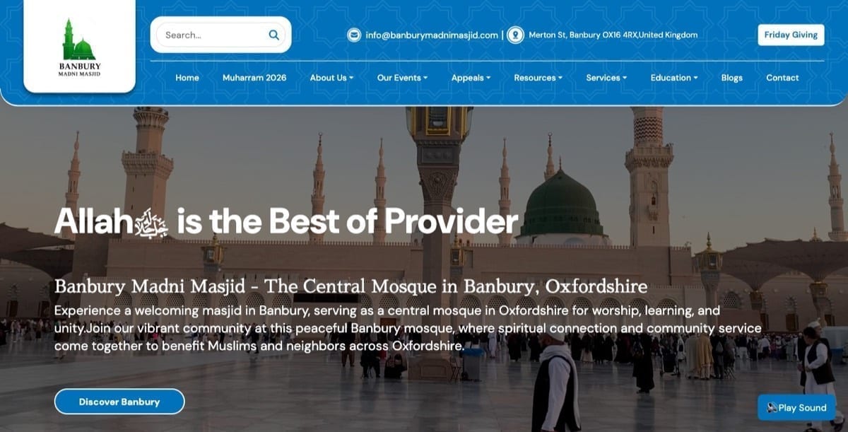 Banbury Madni Masjid - a live UK mosque website we designed and built