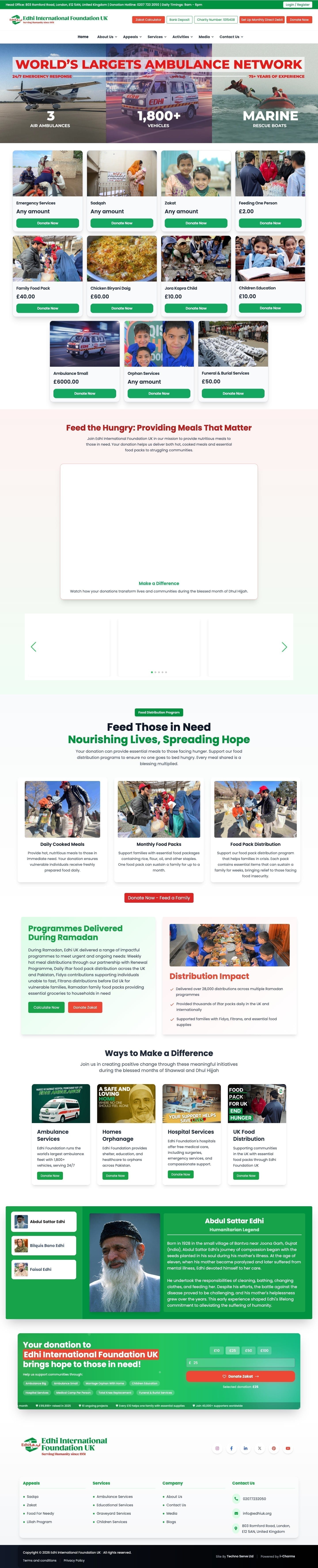 Edhi Foundation UK - full charity website designed and built by Techno Serve