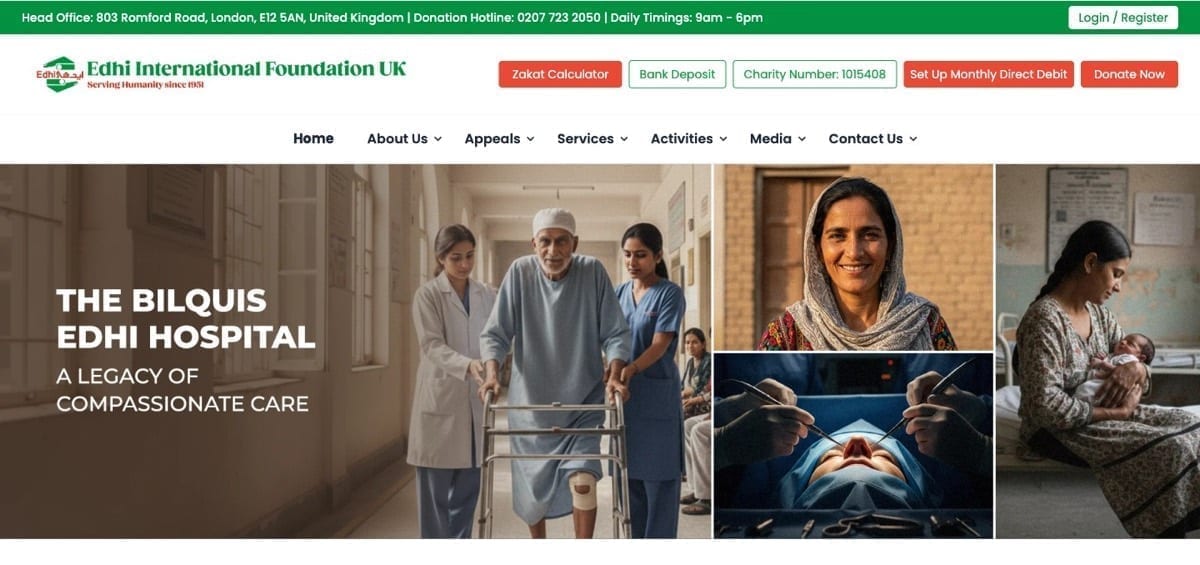Edhi Foundation UK - a live UK relief charity website we designed and built