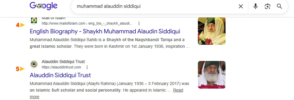 Google result: Alauddin Siddique Trust ranks #5 for “muhammad alauddin siddiqui”
